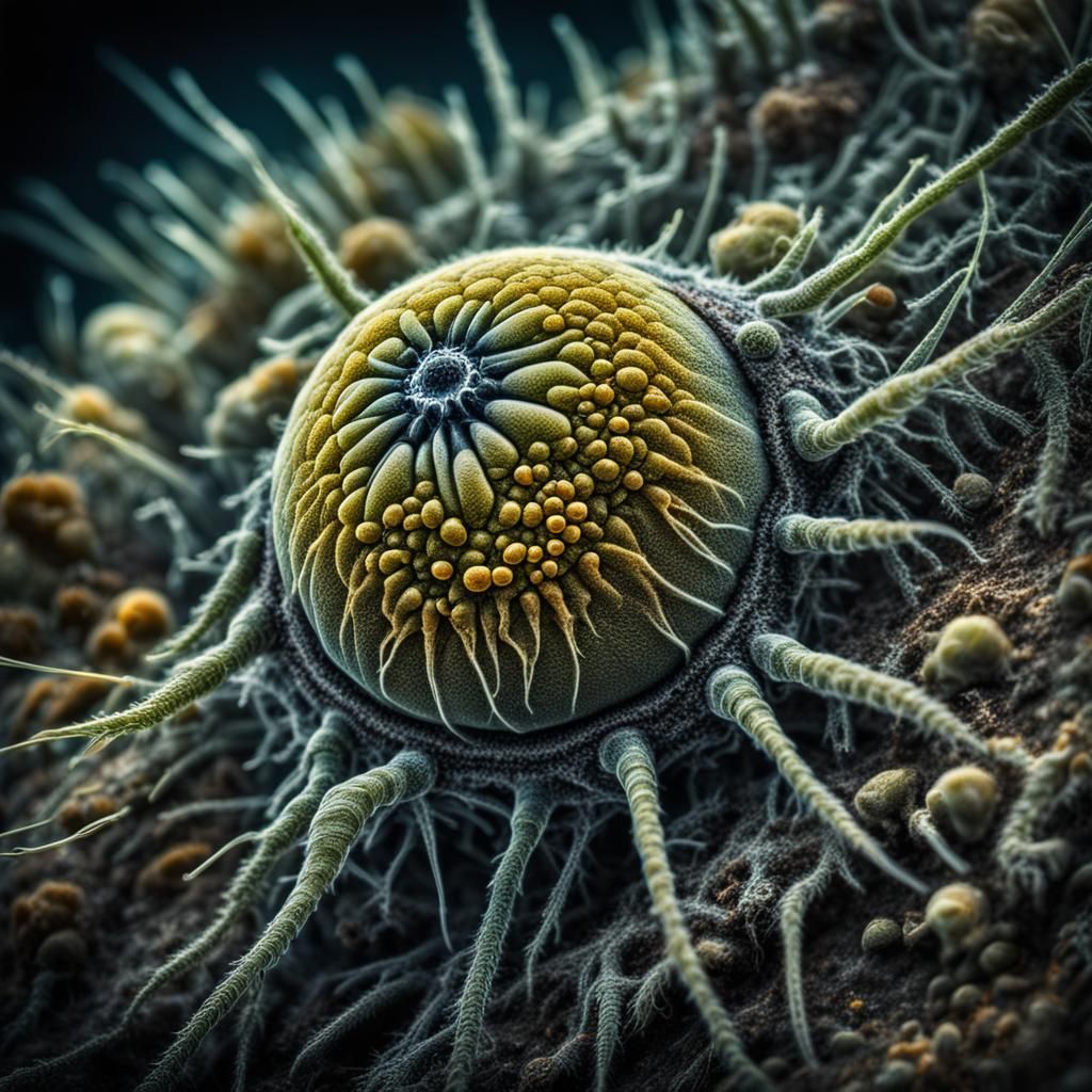 Hyperrealistic Microscopic View of One-Celled Organisms