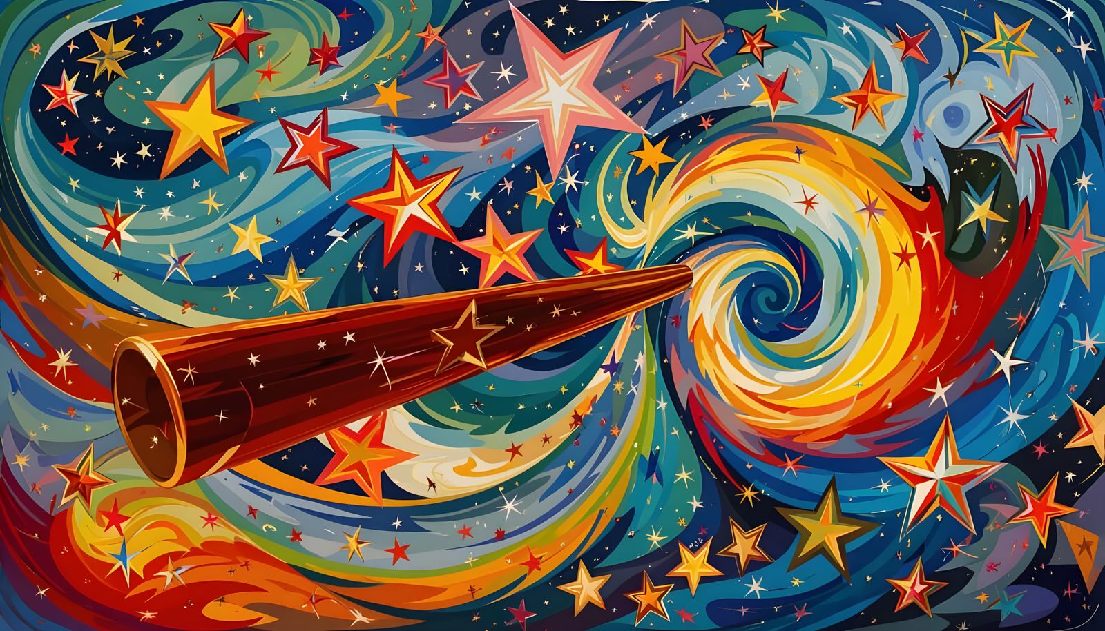 Cosmic Vortex of Stars in Tropical Surrealist Style