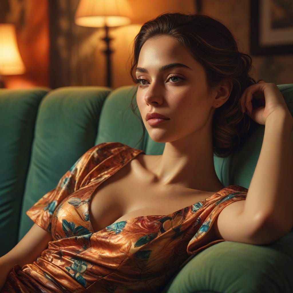 Surrealist Oil Painting of Woman Relaxing