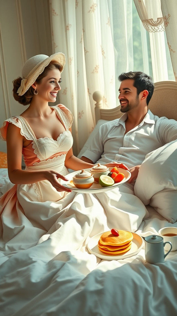 1950s Housewife Serving Breakfast in Hyperrealism Style