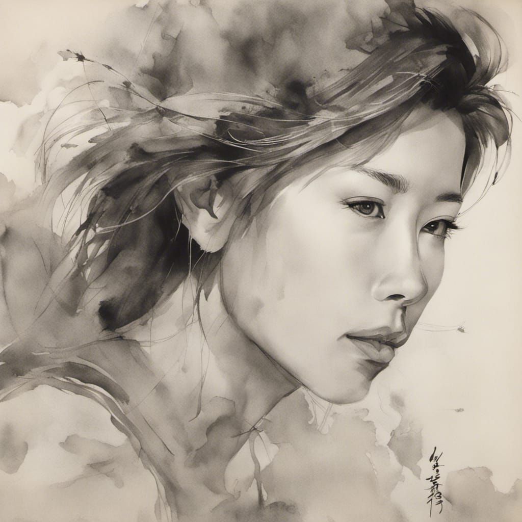 Jessica Biel as Korean Ink Wash Painting