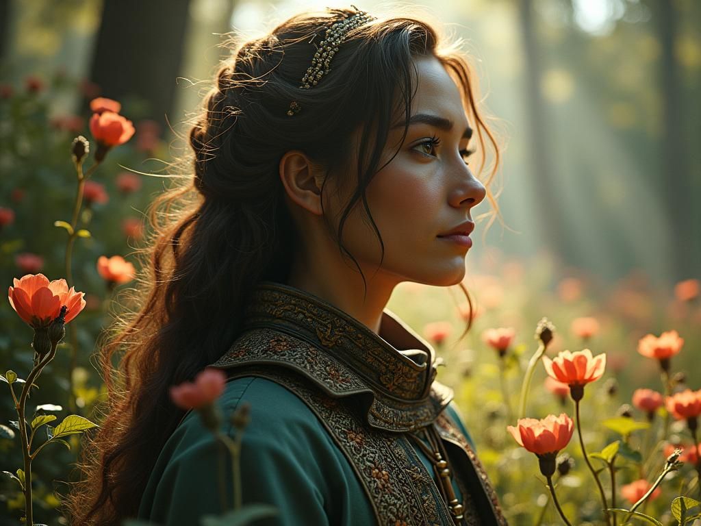 Enchanted Forest Portrait in Flowing Art Nouveau Style