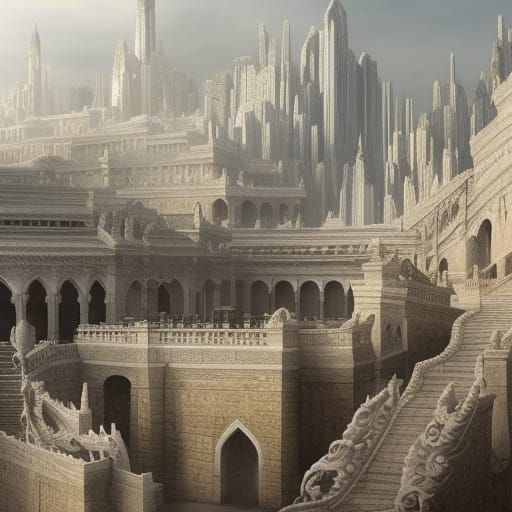 Epic White Stone City: Digital Matte Painting