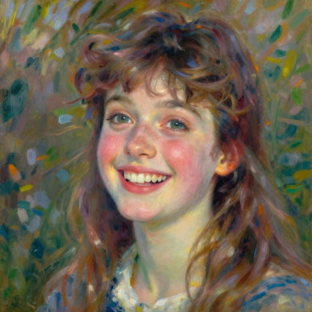 Joyful Woman's Portrait in Expressive Impressionist Style