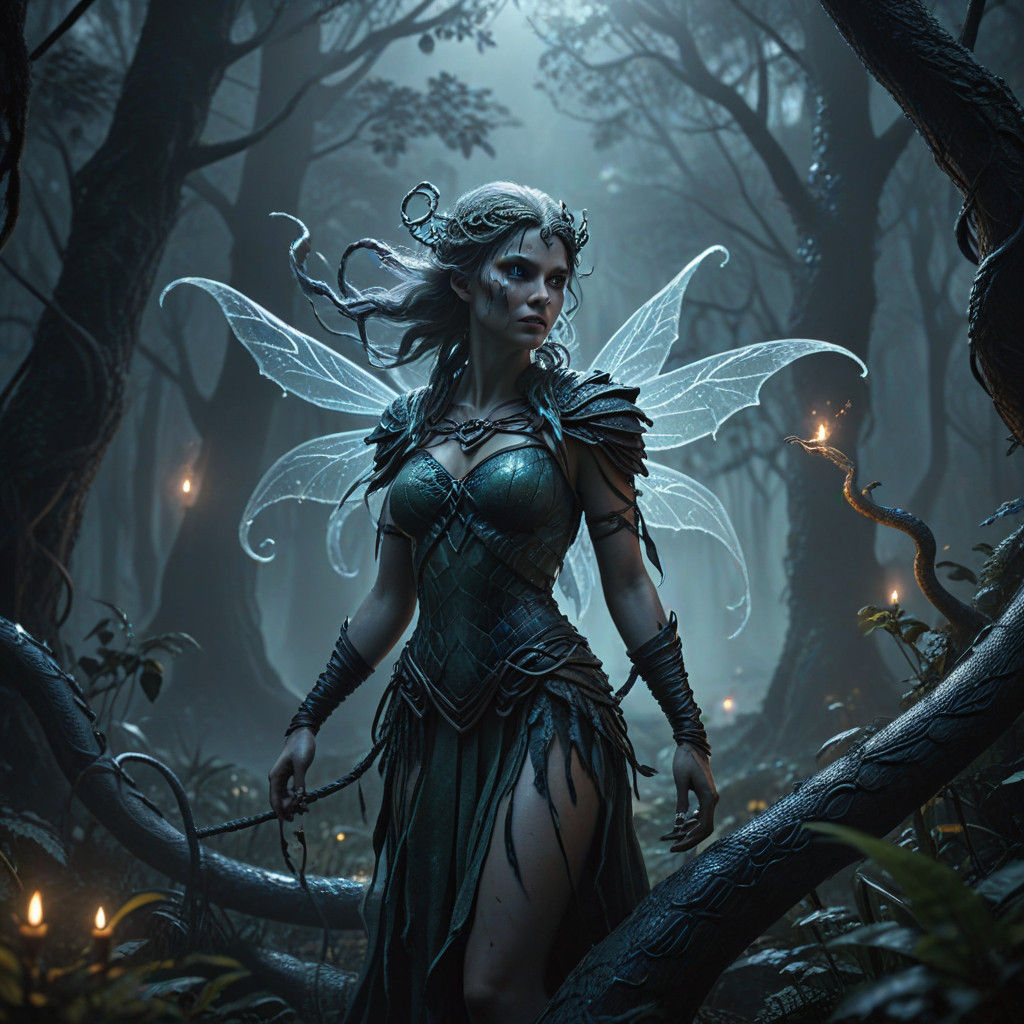 Frozen in Terror: A Dark Fantasy Fairy in Hyper-Realistic Di...