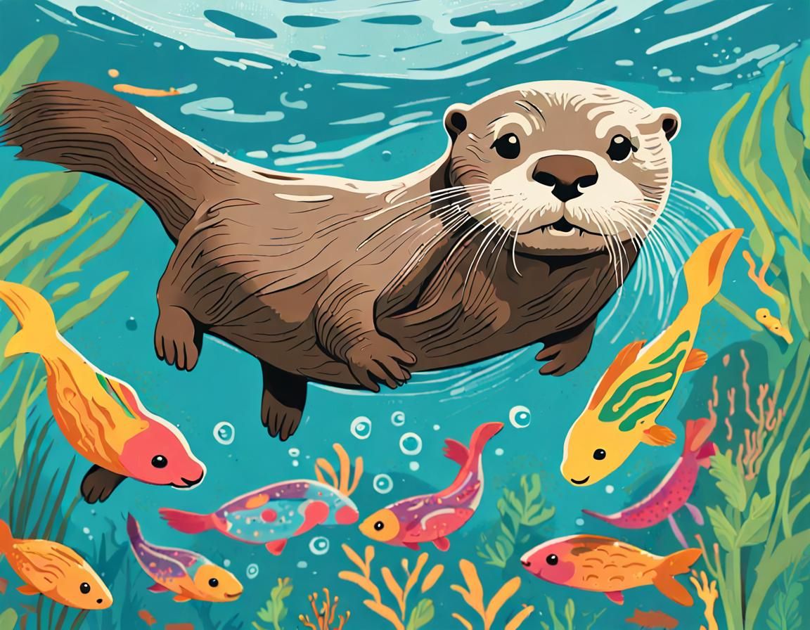 Playful Otters in Colorful Graffiti Art