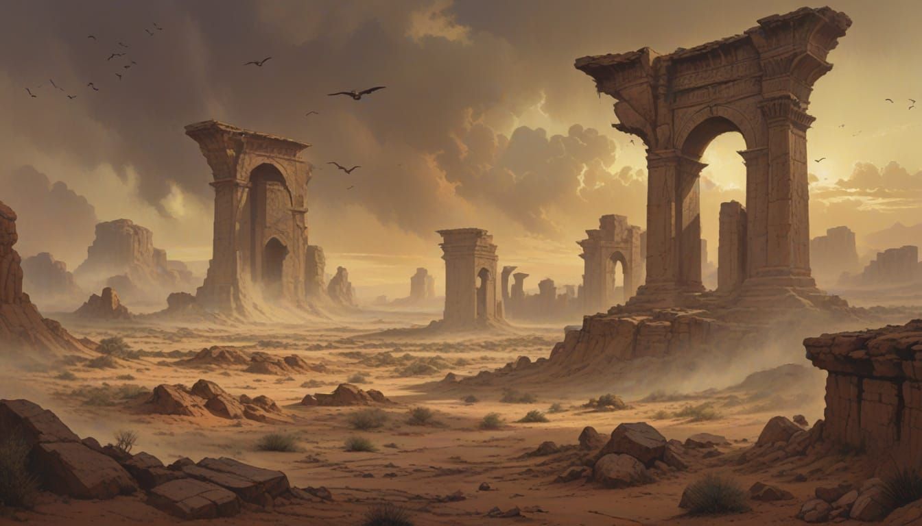 Ancient Babylonian Arches on Savanna Illustration