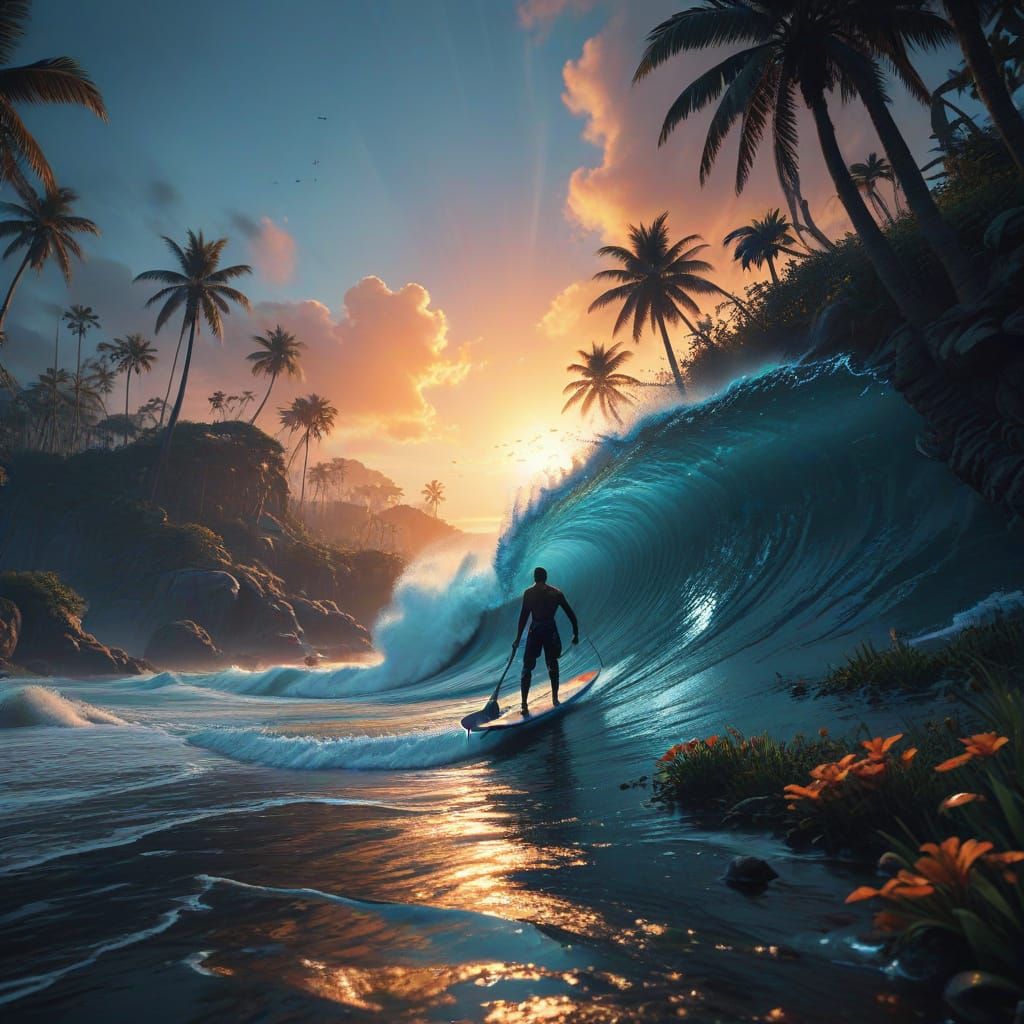 Epic Surf Fantasy in Vibrant Concept Art Style