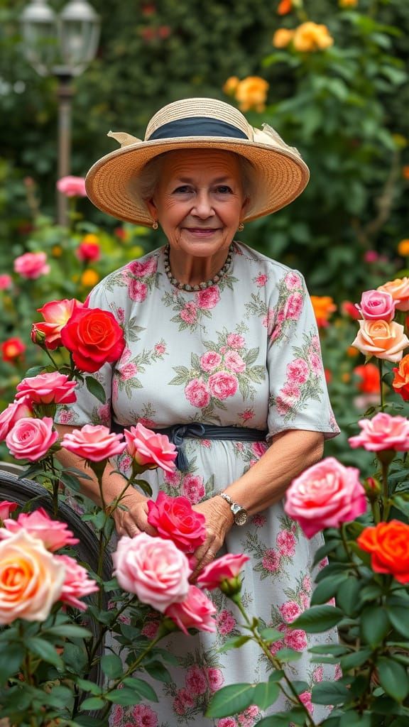 Grandmother in Rose Garden, Impressionist Style