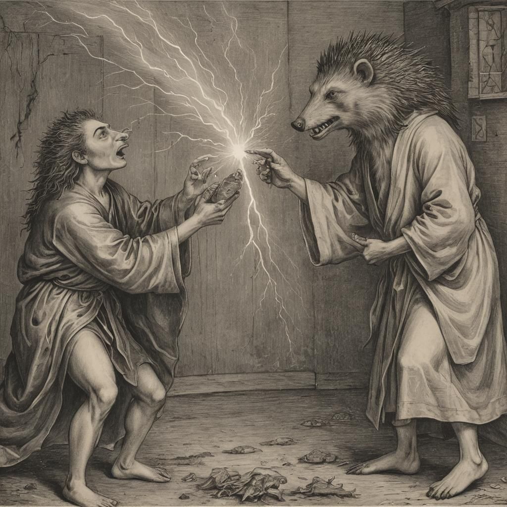 Hedgehog, Mezuzah, and Lightning Strike: A Surreal Scene