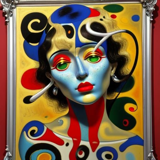 Psychedelic Oil Painting of a Woman in a Dreamlike Scene