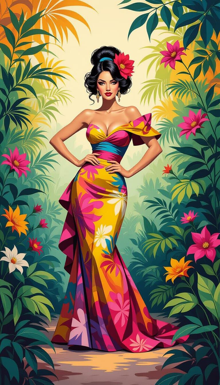 Jealous Neighbor in Cartoon Style Gouache Painting