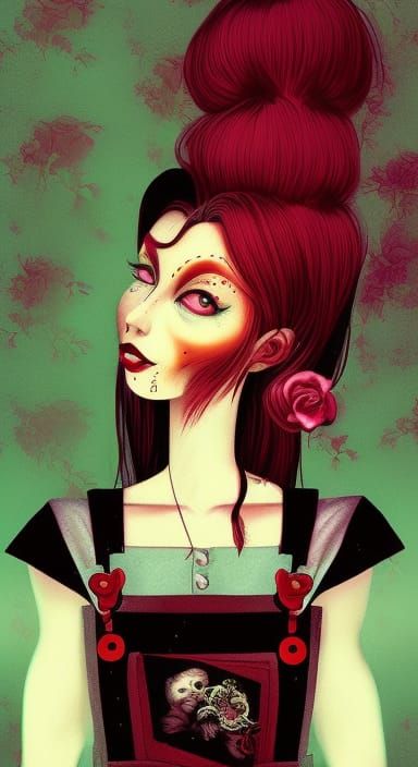 Vampire Woman in Overalls in Flower Field