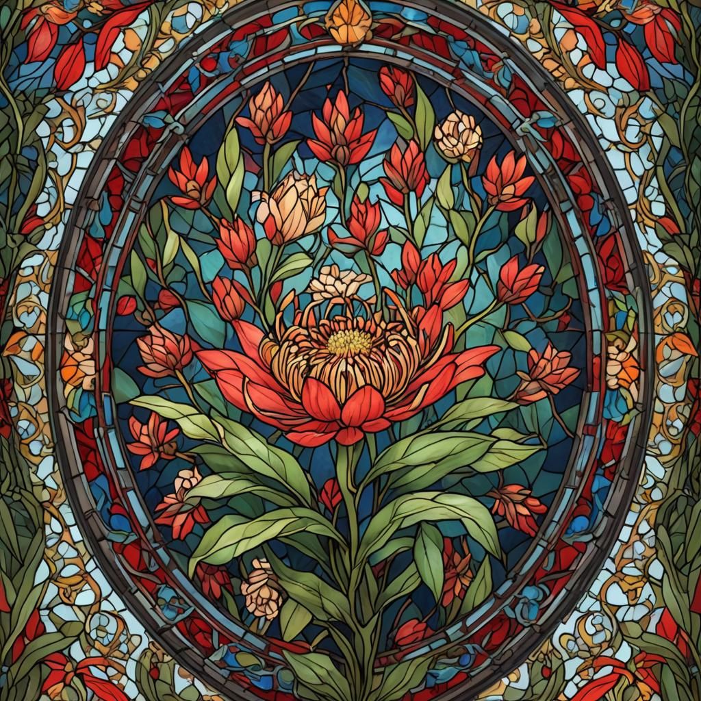 Vibrant Scarlet Milkweed in Stained Glass Art