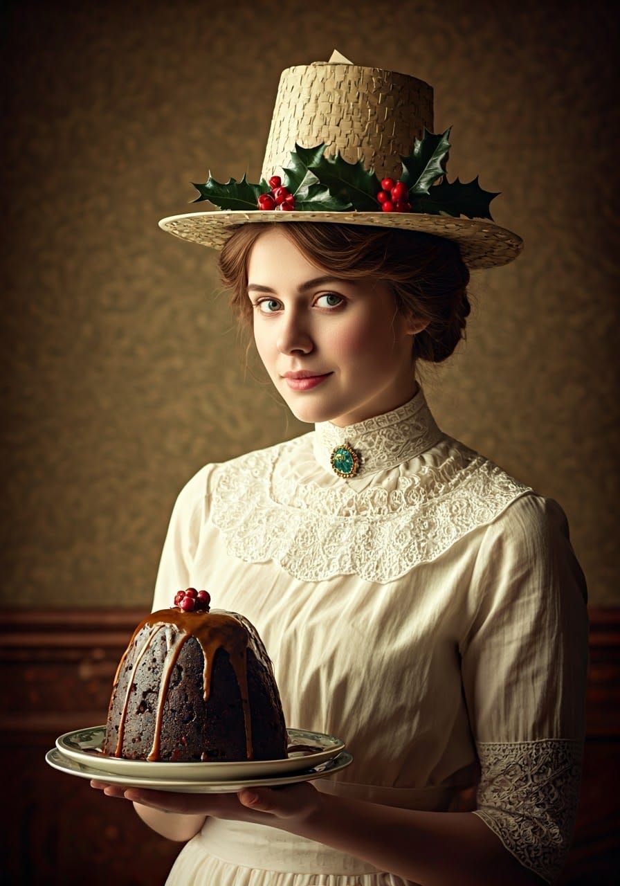 Edwardian photographic hand tinted Christmas card showing a ...