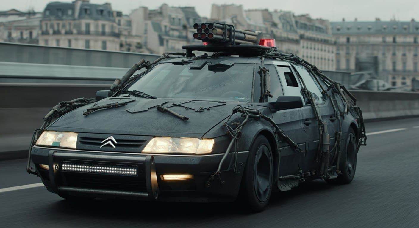 Cyberpunk Police Lowrider Speeds Through Apocalyptic Paris
