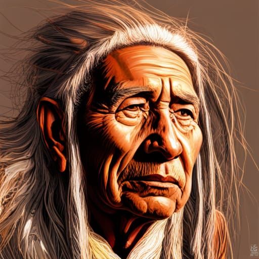 Detailed Portrait of an Elderly Apache Chief