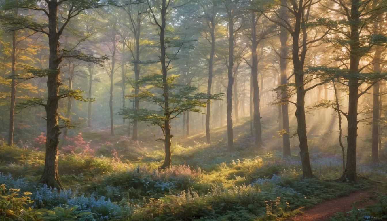 Ethereal Fantasy Landscape at Sunrise in Mystical Realism