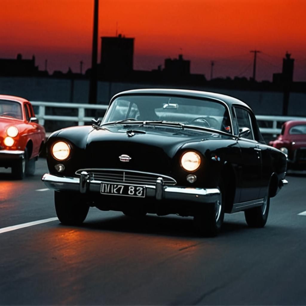 Intimidating British Gangster Car Chase in Film Noir