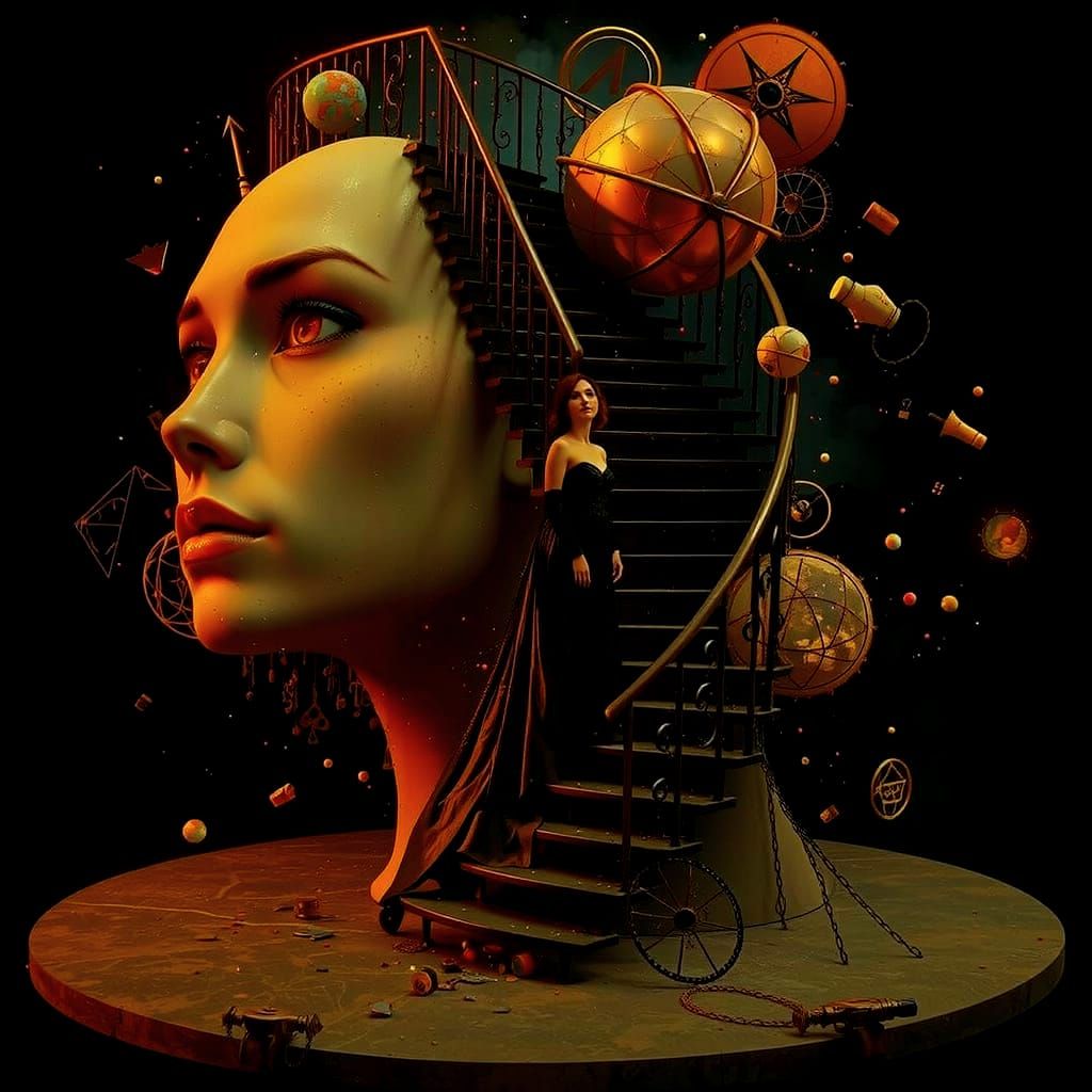 Art Deco Woman on Abstract Staircase