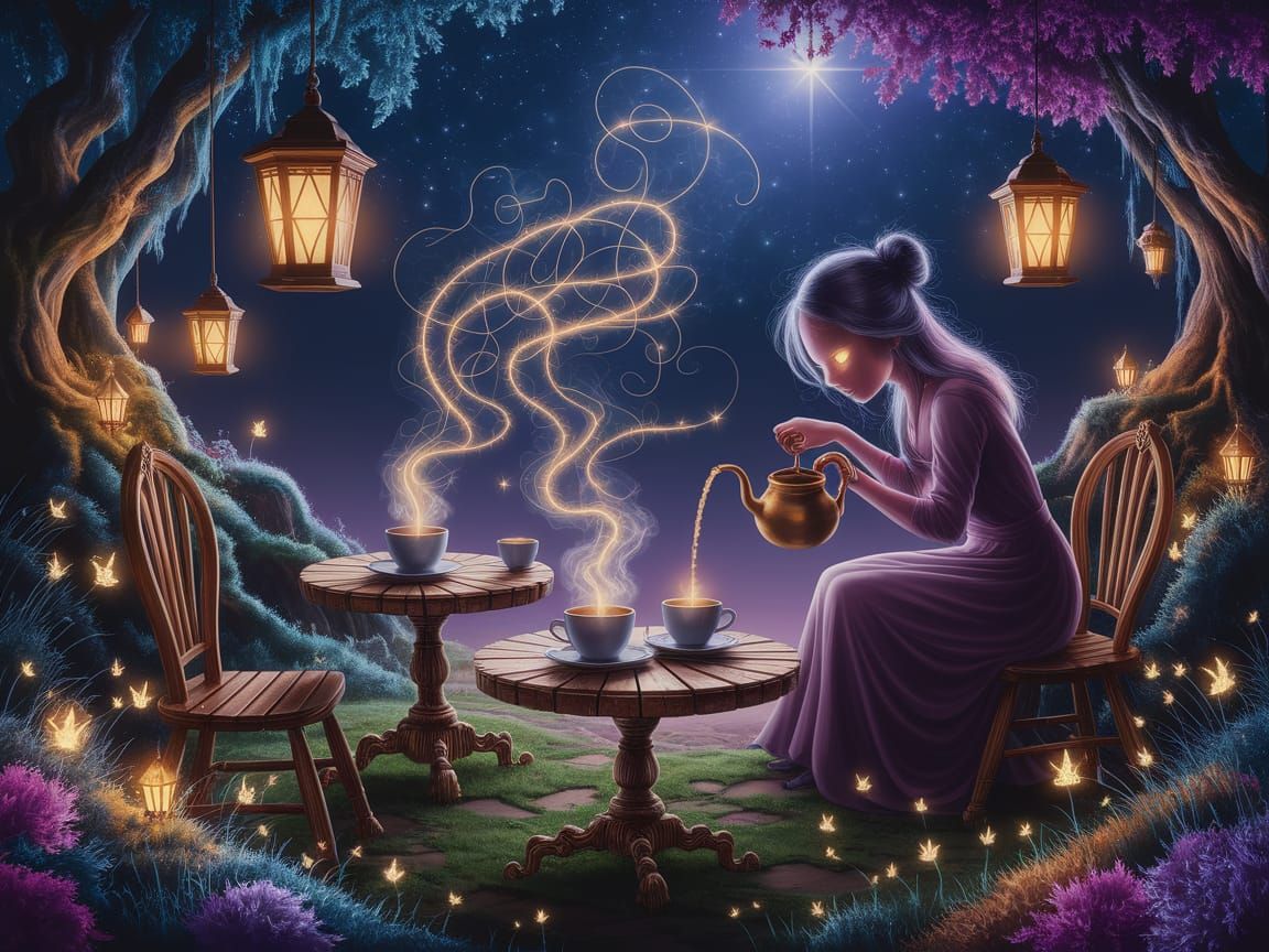 Enchanted Midnight Cafe Under Starry Sky