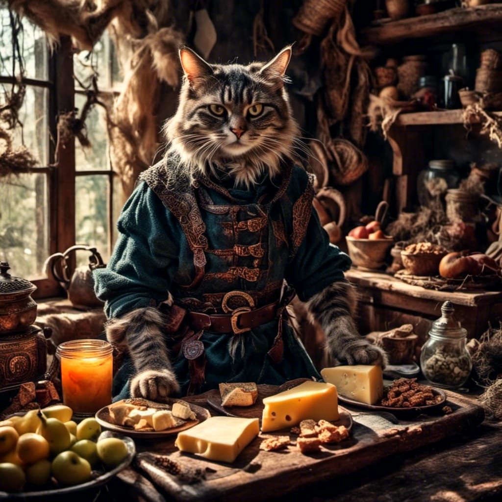 Cat Thief in Medieval Fantasy Hideout