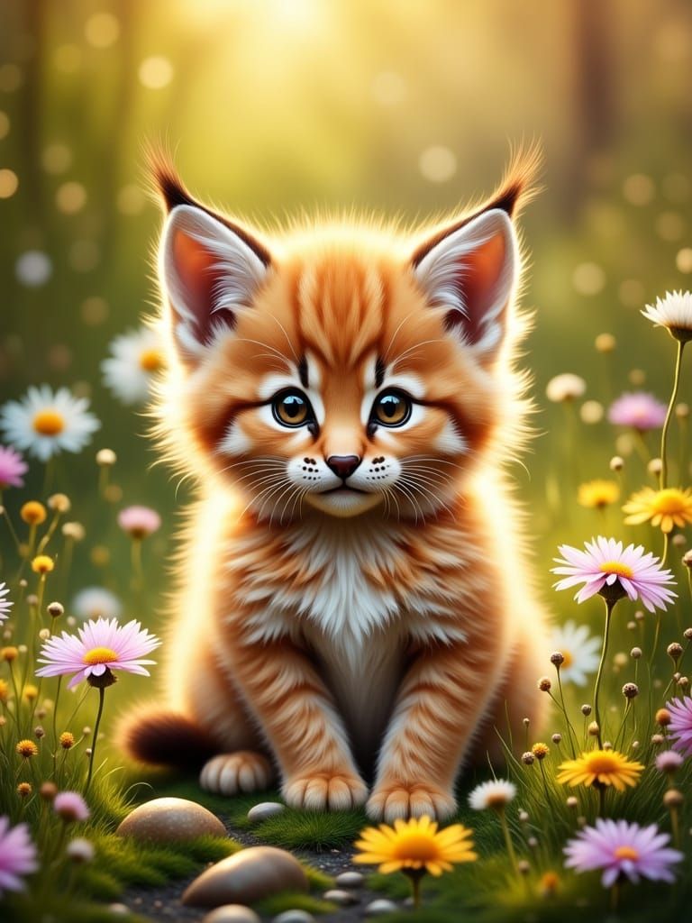 Whimsical Summer Lynx Cub