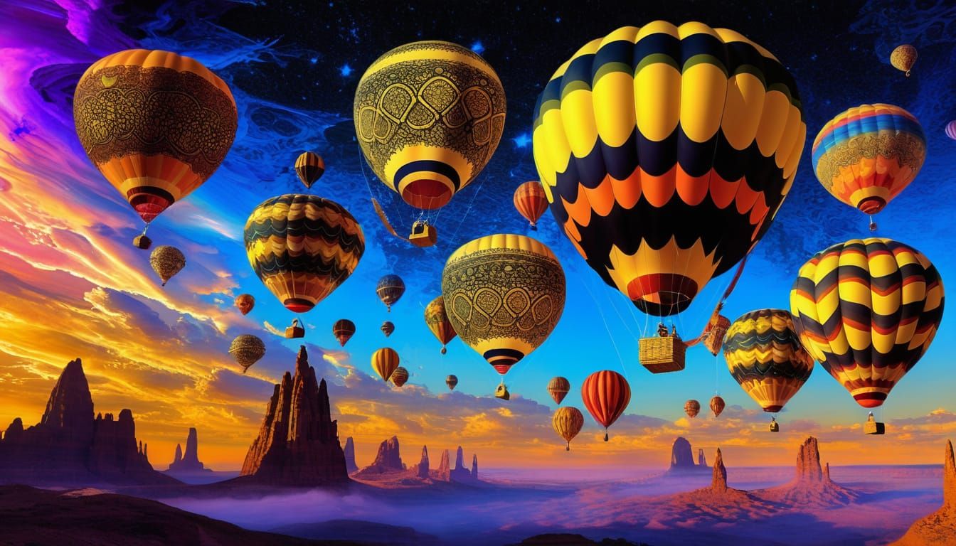 Ethereal Hot Air Balloons Soar Through Cosmic Nebula in Digi...