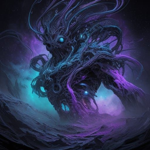 Surreal Figure Dissolving in Cosmic Sky