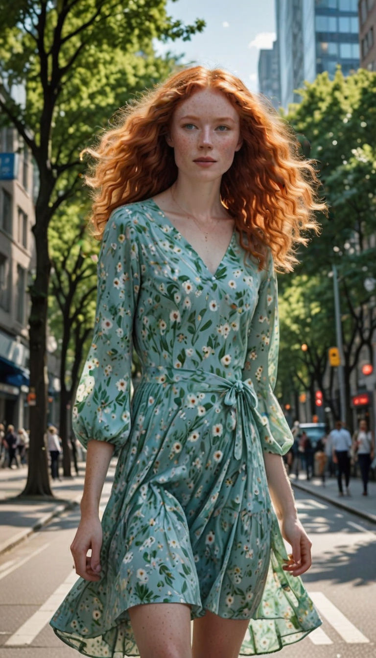 Young Scandinavian Woman Walking Through a City