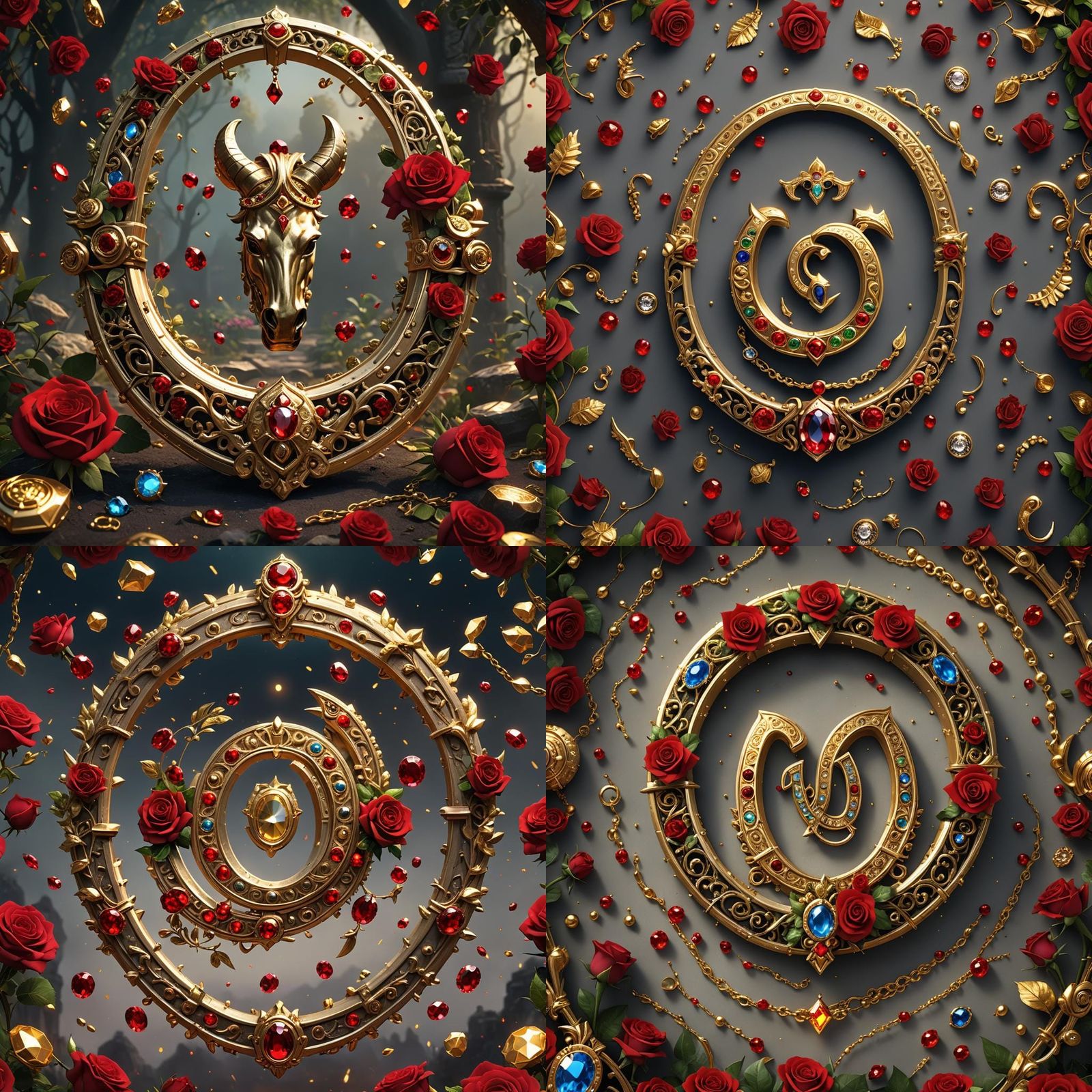 Golden Horseshoe Surrounded by Gems and Roses