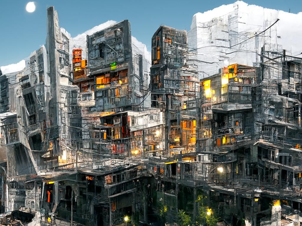 Vertical Alien Slums in Cyberpunk Style