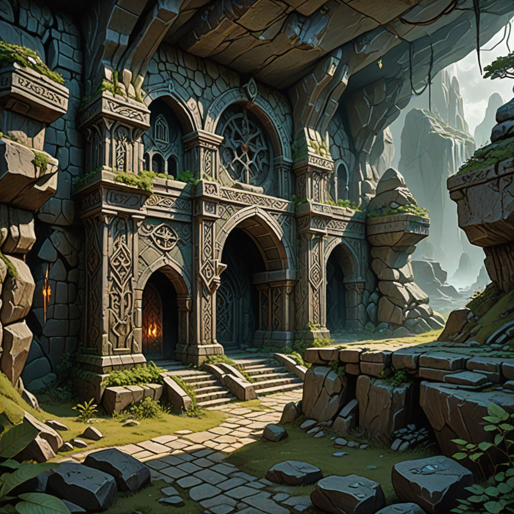 Ancient Elven Tomb in a Rocky Underground Lair