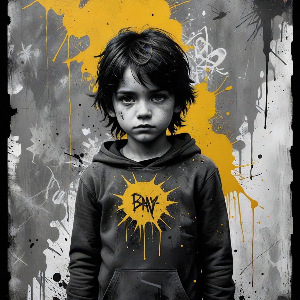 Child with Toy in Grayscale with Color Accents