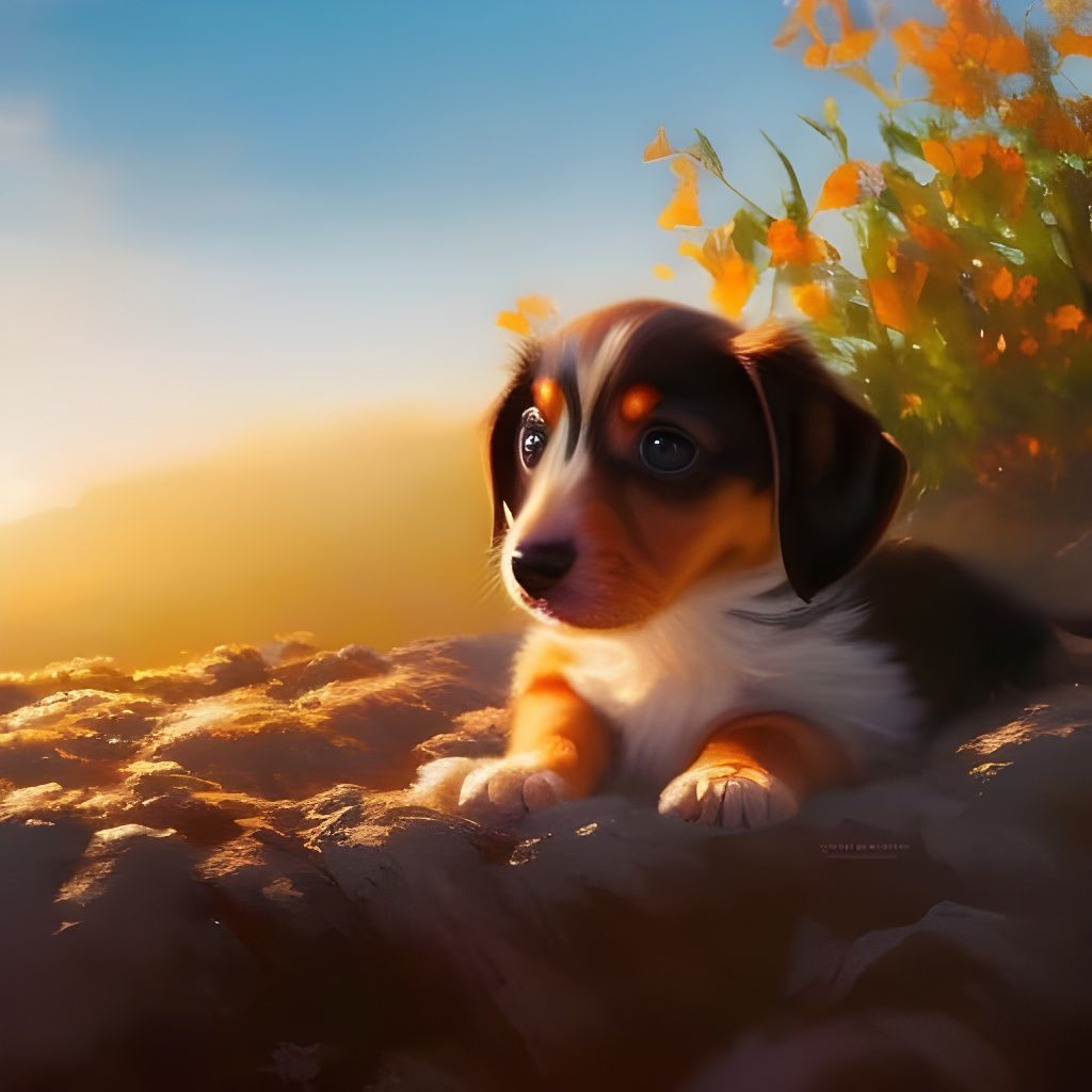 Adorable Dachshund Puppy in Oil Painting Style