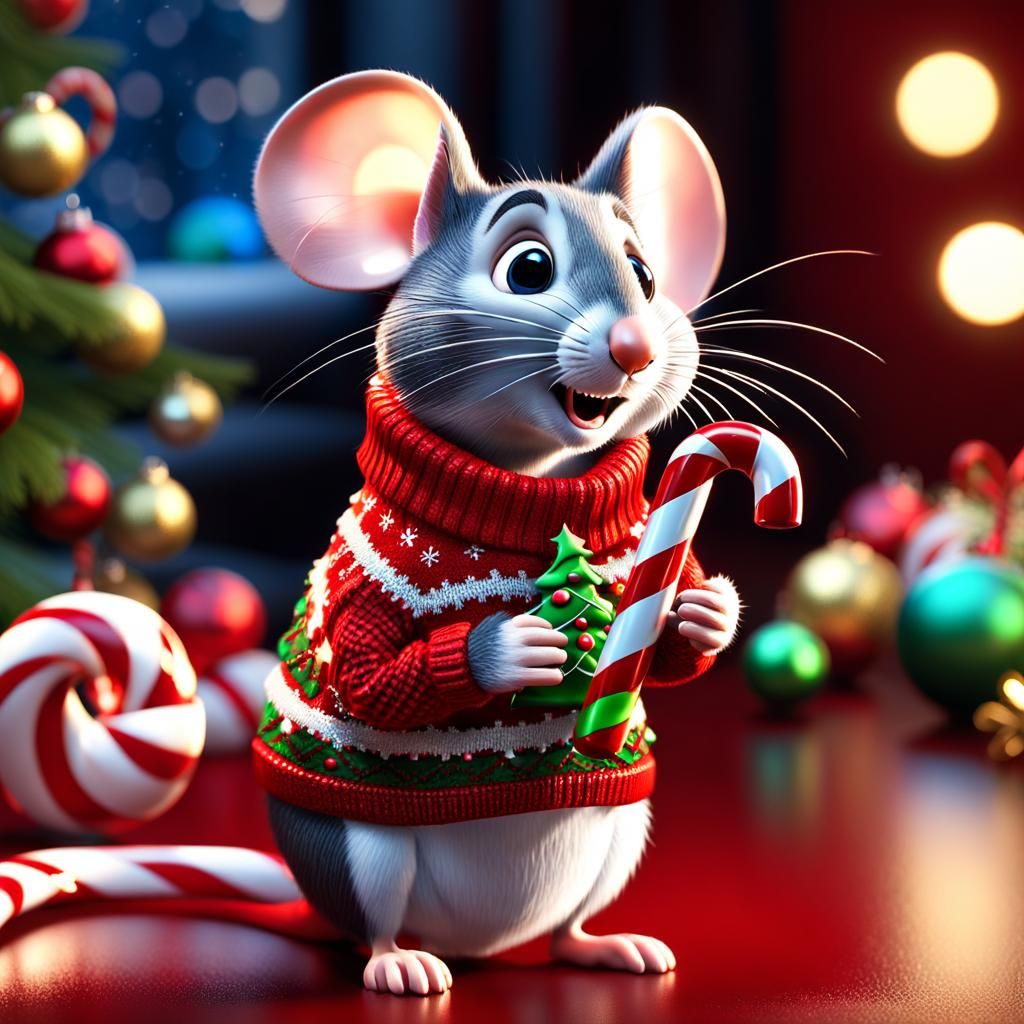 Cute 3D Mouse Celebrates Christmas Eve