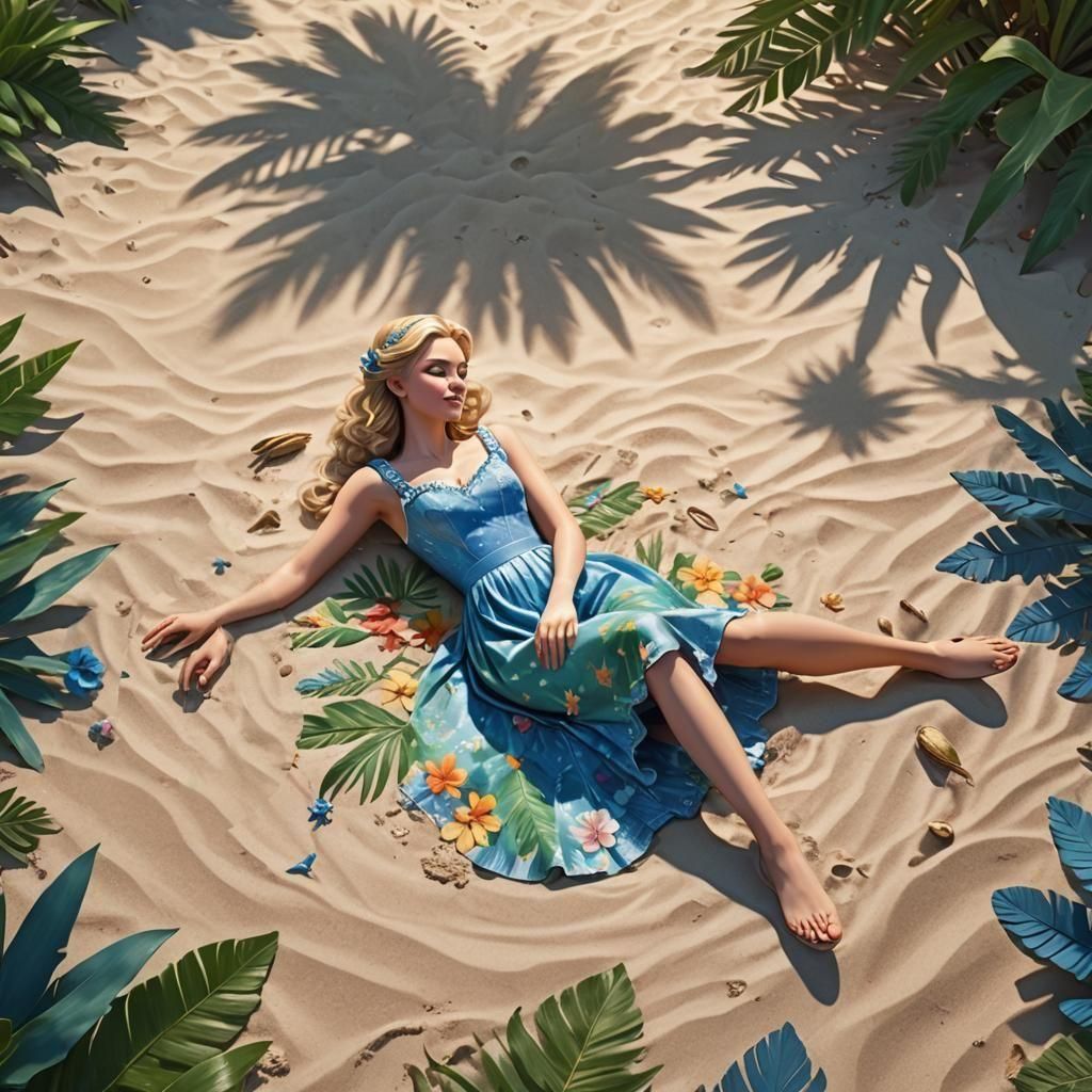 Cinderella on the Beach in 3D Digital Art