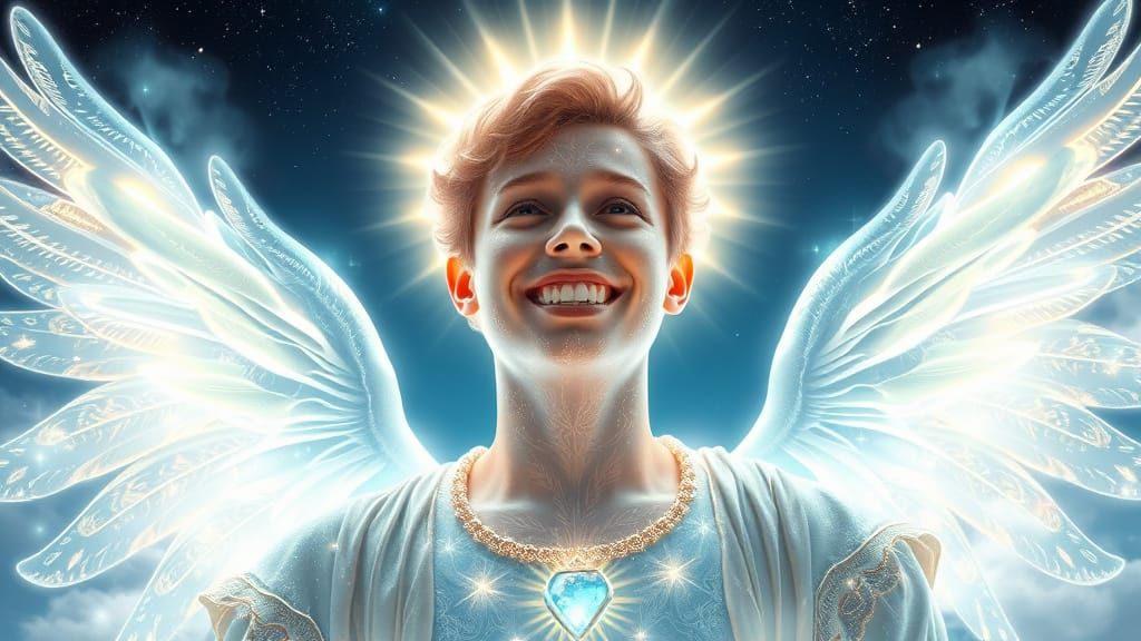 Archangel of Light in Swirling Cosmic Clouds