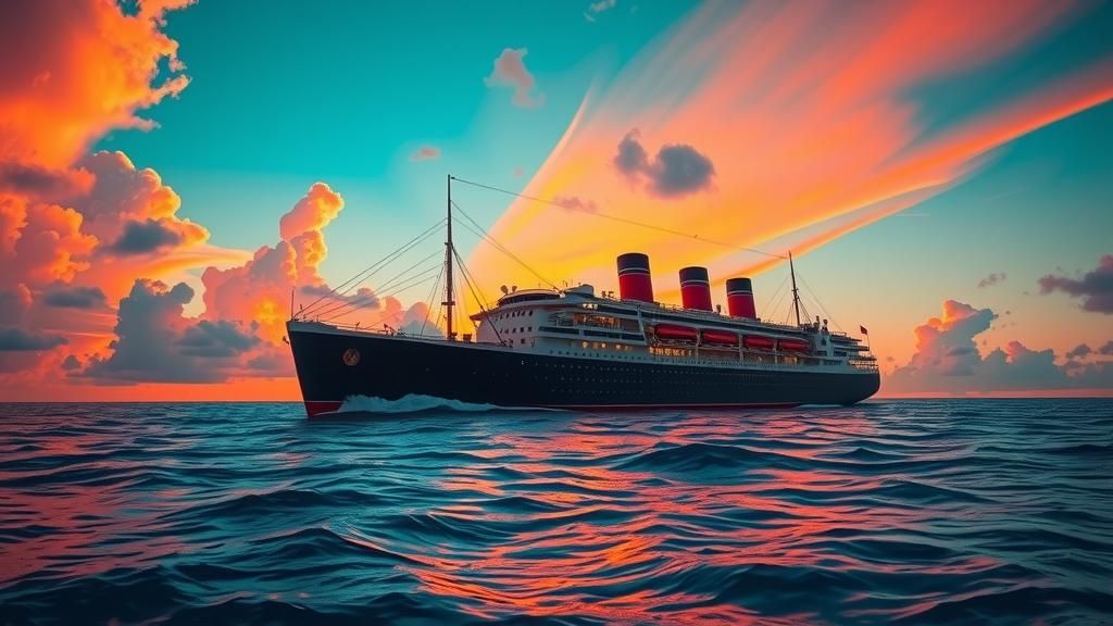 1950s Ocean Liner at Sunset: Matte Painting