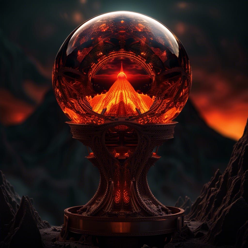 Fiery Eye of Sauron Lensball on Evil Tower