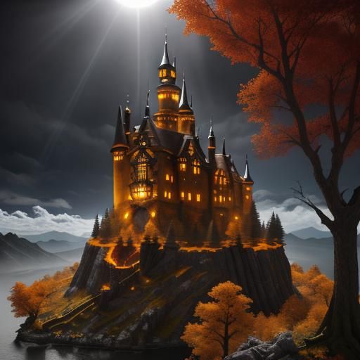 Epic World Tree Castle in Autumn Sunlight