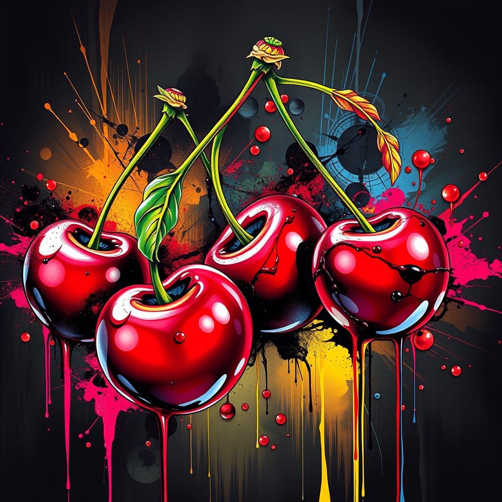 Fractal Cherries Graffiti Art in Splash Style