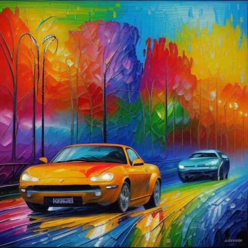 Cars in Expressionist Impasto Oil Painting