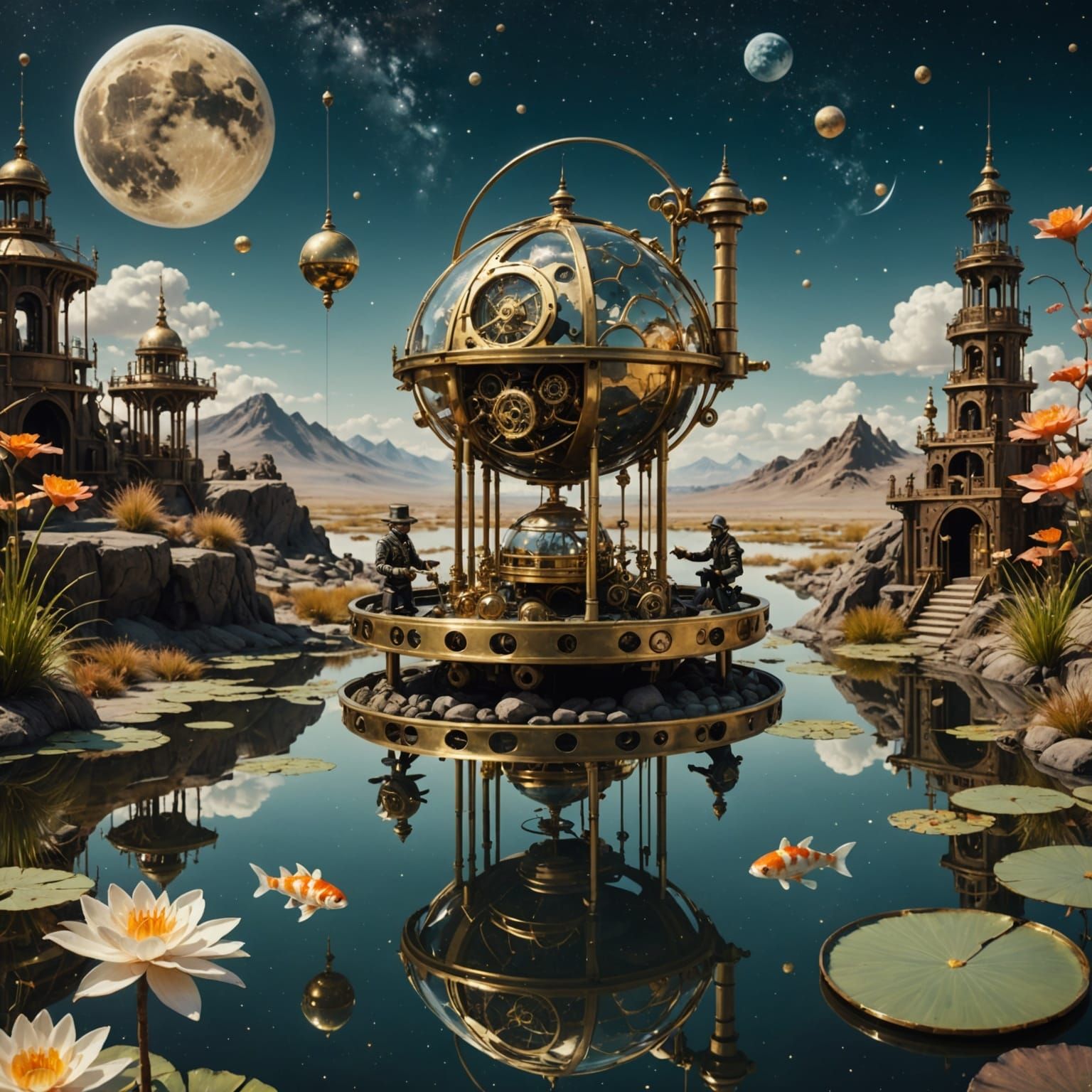 Clockwork Automaton Tends Koi Pond on Alien Moon
