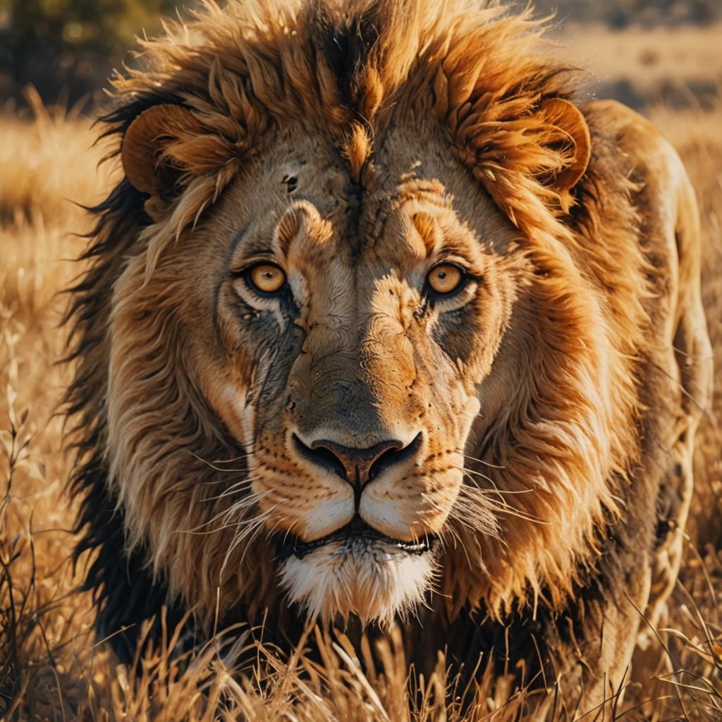 Lion Walking in Golden Savannah: Wildlife Concept Art