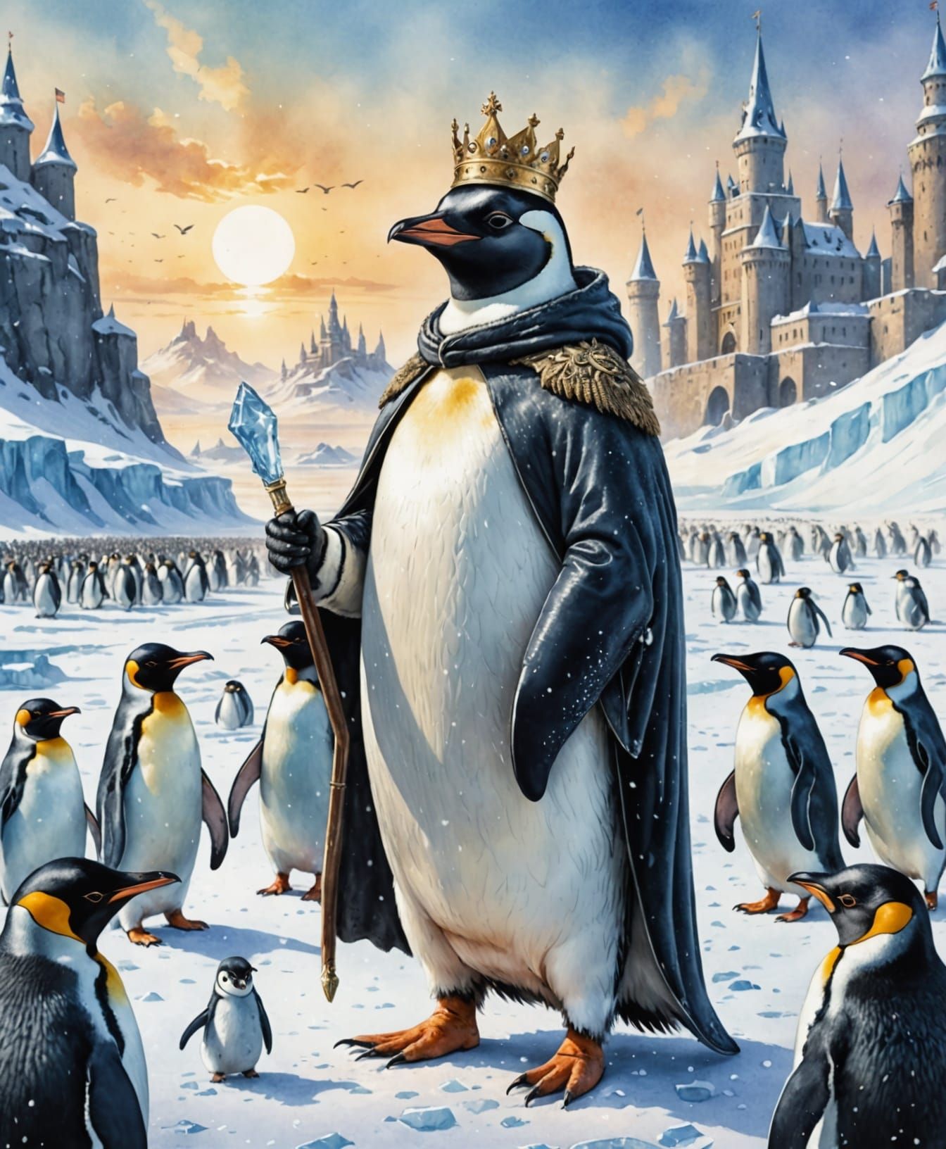 Regal Penguin Emperor Surveys His Winter Kingdom in Majestic...