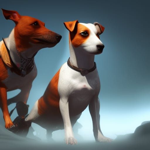 Dog Confrontation in Detailed Fantasy Art Style