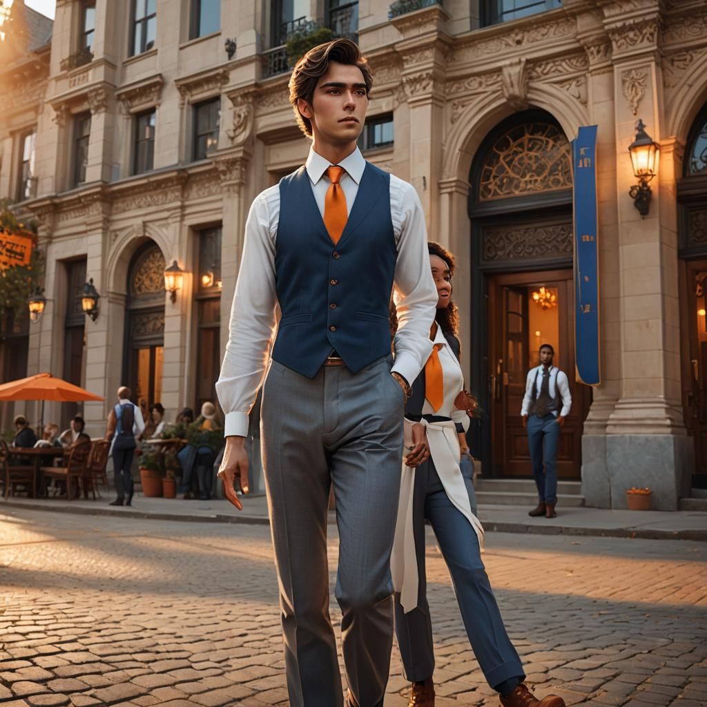 Fantasy Couple in Formal Attire: Golden Hour Lighting