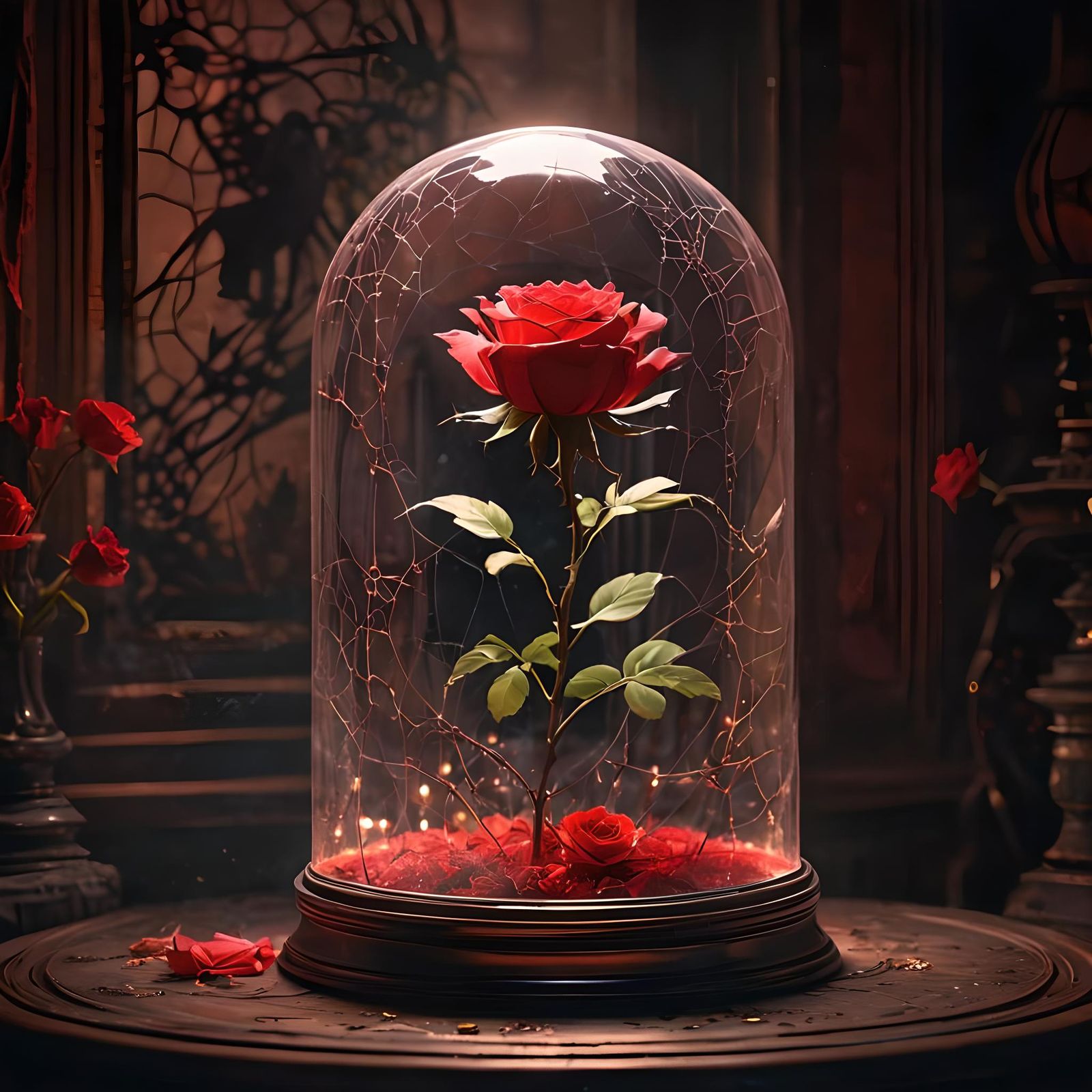 Glowing Rose and Ghost in Haunted Mansion