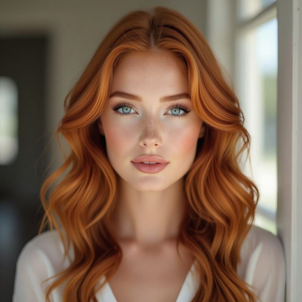 Photorealistic Portrait of a Radiant Strawberry Blonde Woman